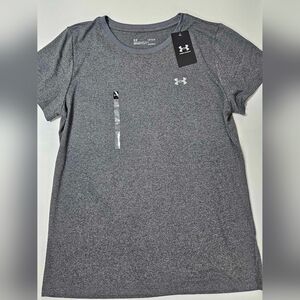 Under Armour Womens T-Shirt Large Grey White Logo Loose Fit Athletic‎ Tee NEW